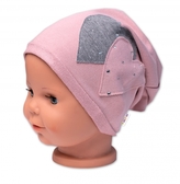 Dětská čepice bavlna, Srdíčka s kamínky, Baby Nellys, pudrová; 80/86 (12-18m)