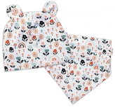 Baby Nellys Dvouvrstvá čepice s oušky + šátek Palouček, smetanová, vel. 80/92; 80-92 (12-24m)