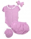 Baby Nellys 3-dílná mušelínová soupravička, body, kraťasky + čelenka GIRL, lila, vel. 68; 68 (3-6m)