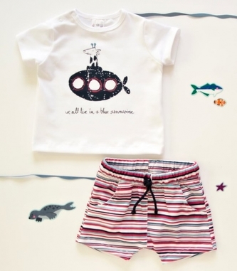 K-Baby 2 dílná dětská sada, triko s kraťasky For Boy - proužky červené, modré, vel. 80; 80 (9-12m)