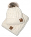 BABY NELLYS Zimní pletená čepice s bambulí + komínek, smetanová; 92/98 (18-36m)
