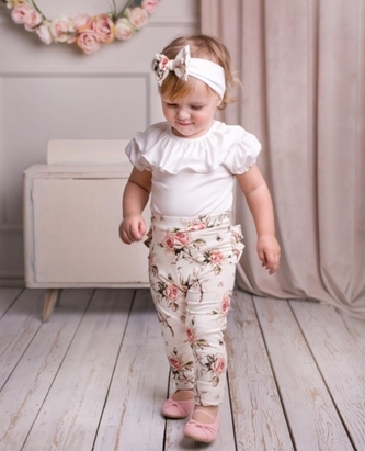 G-baby 2-dílná sada body s kr. rukávem + legínky, Růžičky s volánkem ; 68 (3-6m)