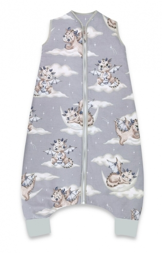 Spací vak s nohavičkami, oteplený, 103 cm, vel. M, Dráček Mráček, šedá/modrá