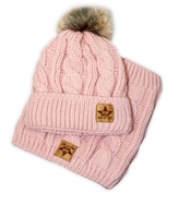 BABY NELLYS Zimní pletená čepice s bambulí + komínek, starorůžová, vel. 104/116; 104-116 (4-6r)