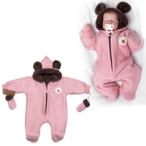 Oteplená pletená kombinéza s rukavičkama Teddy Bear, Baby Nellys, dvouvrstvá,růžová,vel.68; 68 (3-6m)