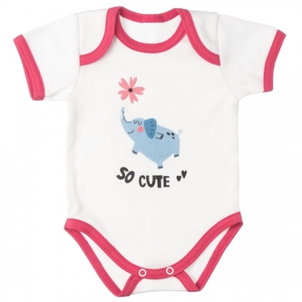 MBaby Bavlněné body s krátkým rukávem, Slůně So Cute, bílo/červené; 56 (1-2m)