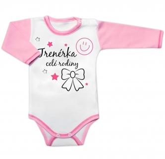 Body dlouhý rukáv s vtipným textem Baby Nellys, Trenérka celé rodiny, vel. 68; 68 (3-6m)