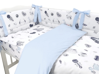 BABY NELLYS 3-dílná sada Mantinel s povlečením, New Love Baby, modrá; 120x90