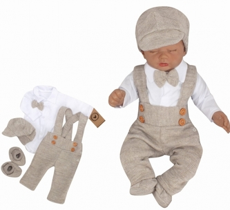 Z&Z 5-dílná pletená sada Boy, body, kalhoty, čepička, motýlek, botičky, béžová, vel. 68; 68 (3-6m)