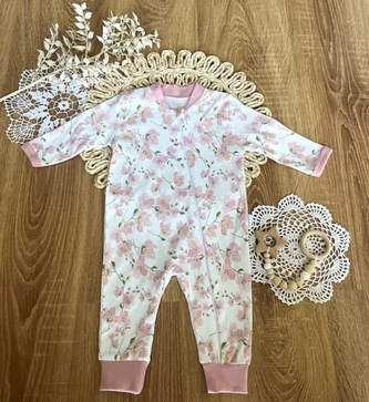 Kojenecký overal bez šlapek Mamatti, Květy višní, smetanovo/pudrový, vel. 86; 86 (12-18m)