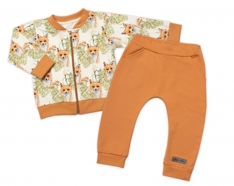 Stylová bavlněná tepláková souprava G-baby,  Lišky - hořčicová, vel. 92; 92 (18-24m)