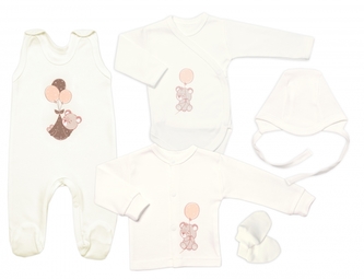 Novorozenecká sada do porodnice Mamatti, Medvídek a balón, smetanová, vel. 56; 56 (1-2m)