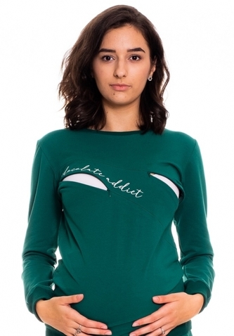 Be MaaMaa Těhotenská, kojící mikina Chocolate Addict, zelená, vel. S;  S (36) Be MaaMaa Těhotenská, kojící mikina Chocolate Addict, zelená, vel. S;  S (36)