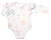 Body dl. rukáv s volánkem, bavlna, zapínání u krku Mrofi, Rainbow - bílé, vel. 86; 86 (12-18m)