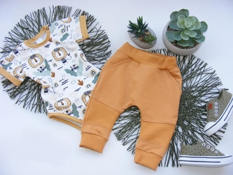 G-baby 2-dílná sada body kr. rukáv, tepláčky Lion - horčicová, vel. 80; 80 (9-12m)