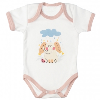 MBaby Bavlněné body s krátkým rukávem, Slůně, bílo/béžové, vel. 86; 86 (12-18m)