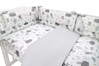 BABY NELLYS 3-dílná sada Mantinel s povlečením, New Forest Friends, šedá, 135x100 cm; 135x100