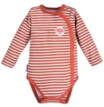 EEVI Kojenecké body dl. rukáv, zapínání bokem Adventure - Proužek, cihlová, vel. 62; 62 (2-3m)