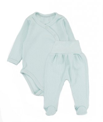 Zavinovací body dl. rukáv + polodupačky s žebrovaným vzorem, 2D sada MBaby, mátové, vel.68; 68 (3-6m)