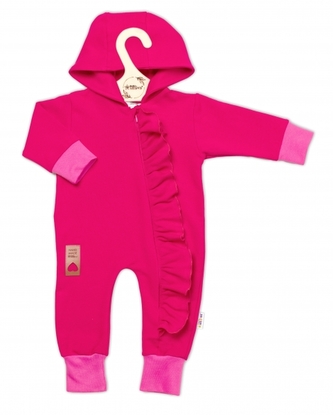 Teplákový overal s volánkem a kapucí GIRL, Baby Nellys, amarant, vel. 80; 80 (9-12m)
