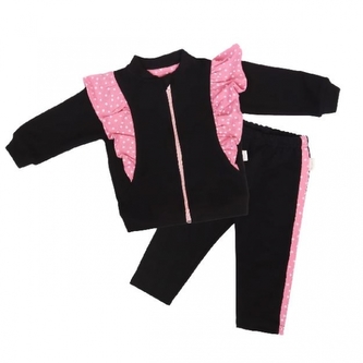 Mamatti Dětská tepláková souprava zapínání na zip Princezna Puntík - černá s volánky; 68 (3-6m)