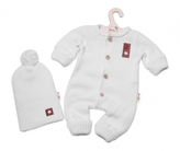 Baby Nellys 2-dílná sada Pletený overálek STAR + čepice Hand Made, bílý, vel. 80/86; 80/86 (12-18m)
