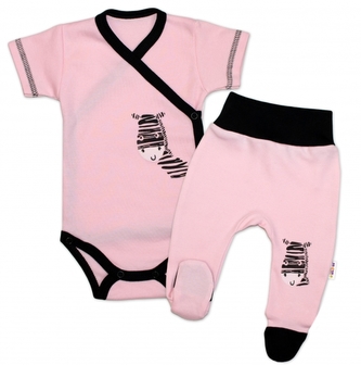 Baby Nellys 2-dílná sada body kr. rukáv + polodupačky, růžová - Zebra, vel. 56; 56 (1-2m)