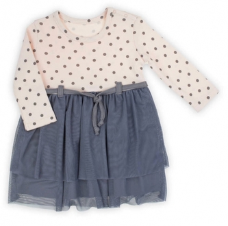 Bavlněné šatičky Puntík s týlem, Nicol, meruňková/šedá ; 68 (3-6m)