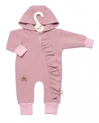 Teplákový overal s volánkem a kapucí GIRL, Baby Nellys, pudrový, vel. 86; 86 (12-18m)