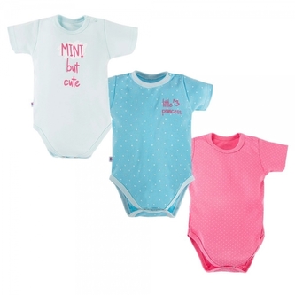 EEVI Koj. body kr. rukáv, sada 3 ks - RUN&FUN, růžové, tyrkysové, vel. 86; 86 (12-18m)