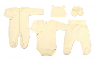 Praktická 5-dílná žebrovaná soupravička do porodnice Baby Nellys BOY, žlutá, vel. 62; 62 (2-3m)