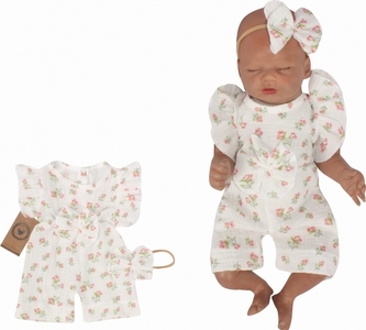 Body s nohavičkami kr. rukáv + čelenka, mušelín, 2D sada, Z&Z, bílá/růžičky; 56 (1-2m)