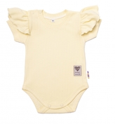 Baby Nellys Bavlněné žebrované body s volánkem, kr. rukáv, Summer Girl - žluté, vel.62; 62 (2-3m)