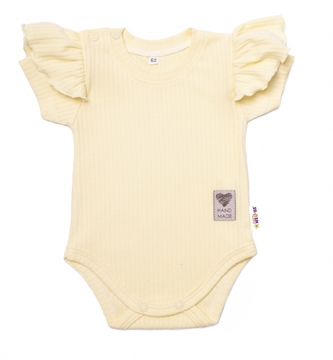 Baby Nellys Bavlněné žebrované body s volánkem, kr. rukáv, Summer Girl - žluté, vel.62; 62 (2-3m)