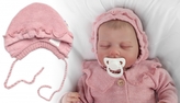 Pletená čepička na zavazování bonetka Girl, Hand Made Baby Nellys, pudrová, vel. 68/74; 68/74 (6-9m)