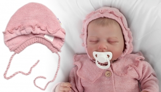 Pletená čepička na zavazování bonetka Girl, Hand Made Baby Nellys, pudrová, vel. 68/74; 68/74 (6-9m)