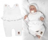 Pletené láclové kalhoty Girl s volánkem, Baby Nellys, bílé; 56 (1-2m)