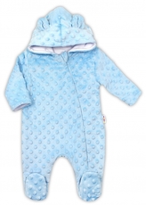 Baby Nellys Kombinézka/overálek MINKY s kapucí a oušky - modrá, vel. 68; 68 (3-6m)