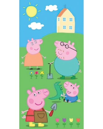 Dětská froté osuška 70x140cm Prasátko Pepa na zahradě, Carbotex, zelená
