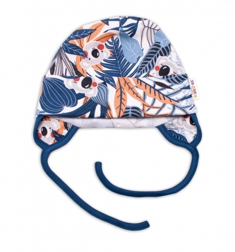 Baby Nellys Bavlněná čepička na zavazování - Jungle, granát/ecruv 62/68; 62/68 (3-6m)