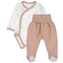Body dlouhý rukáv zap. bokem+polodupačky Teddy Baby - béžový, vel. 62; 62 (2-3m)