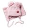Dětská zimní čepice s šálou STAR - pudrová s bambulkami, BABY NELLYS; 56-68 (0-6 m)