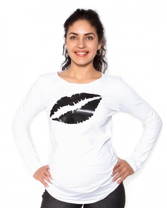 Be MaaMaa Těhotenské triko dlouhý rukáv Kiss - bílé - XL; XL (42)