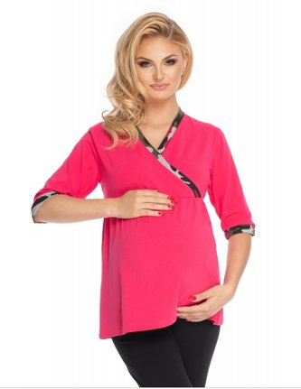 Be MaaMaa Těhotenské, kojící pyžamo 3/4 rukáv - růžová,černá, vel. L/XL; L/XL