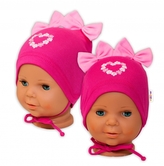 Bavlněná čepička na zavazování Baby Nellys s mašličkami - tm. růžová, 80/86; 80/86 (12-18m)