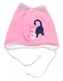 Dvouvrstvá fleecová čepice na zavazování Kočička, růžová/bílá, roz. 46