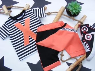 G-baby 2-dílná sada tričko kr. rukáv, kraťásky New Boss X - proužek, cihlová, vel. 110; 110 (4-5r)
