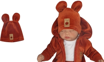 Z&Z Velurová, semišková čepička s oušky, měděná; 56/62 (0-3m)