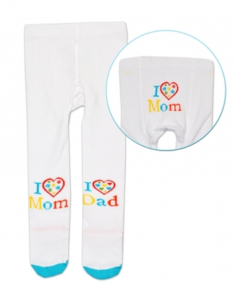 Bavlněné punčocháče Baby Nellys ® - I love Mom, I love Dad - bílé, 80/86; 80/86 (12-18m)