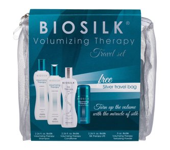 Farouk Systems Biosilk Volumizing Therapy šampon 67 ml + kondicionér 67 ml + sérum na vlasy Biosilk Silk Therapy Lite 67 ml + pudr do vlasů 15 g + kosmetická taška Farouk Systems Biosilk Volumizing Therapy šampon 67 ml + kondicionér 67 ml + sérum na vlasy Biosilk Silk Therapy Lite 67 ml + pudr do vlasů 15 g + kosmetická taška
